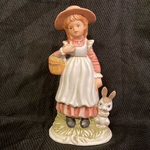 Vintage porcelain figurine Girl with basket and bunny